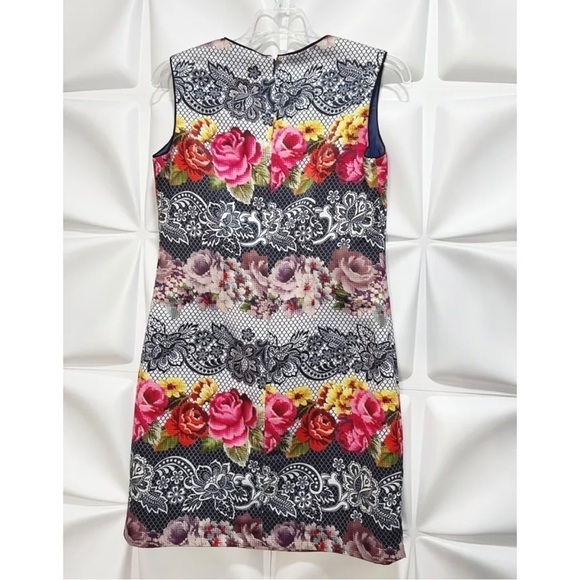 Cynthia Steffee Sz 2 Floral Pixelated Rose Print Shift Sheath Dress V Neck - Picture 4 of 7
